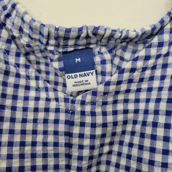 Old Navy Tiered Seersucker Long Sleeve Swing Top Size Medium Plaid Blue White - Picture 5 of 9